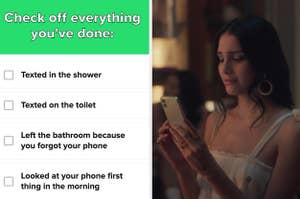 A picture of the quiz question saying: "Check off everything you've done" and then a list of phone habits beneath it