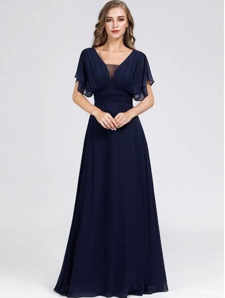 Model wearing the dress in blue