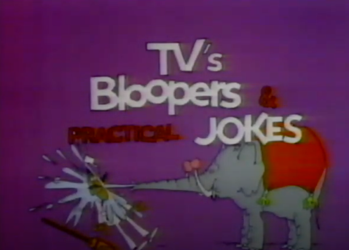 Screen shot of a cartoon elephant spraying a man with TV&#x27;s Bloopers and Practical Jokes logo over it