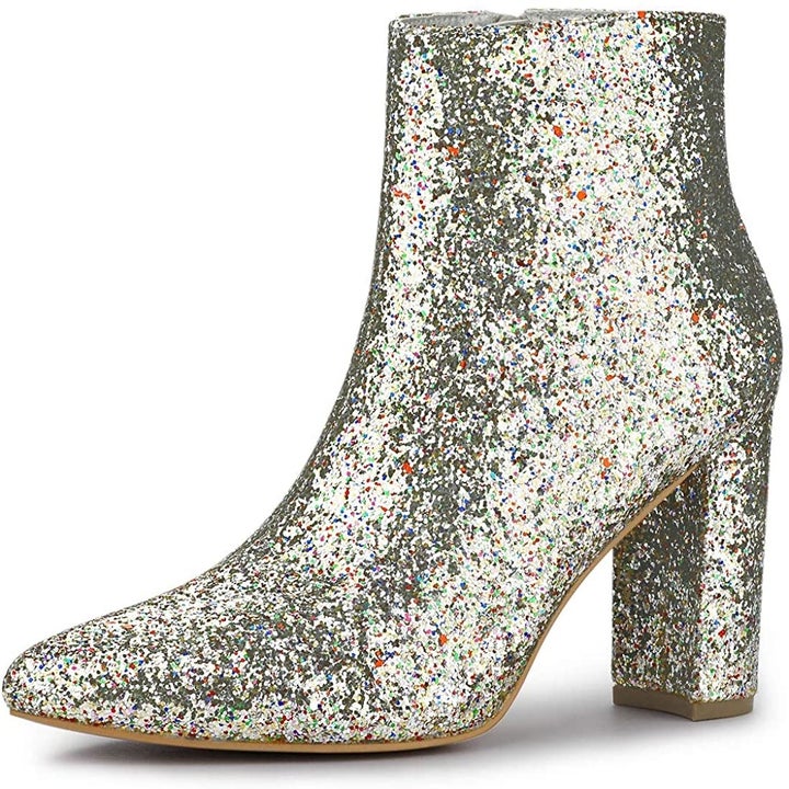 glittery boot with silver and other color speks