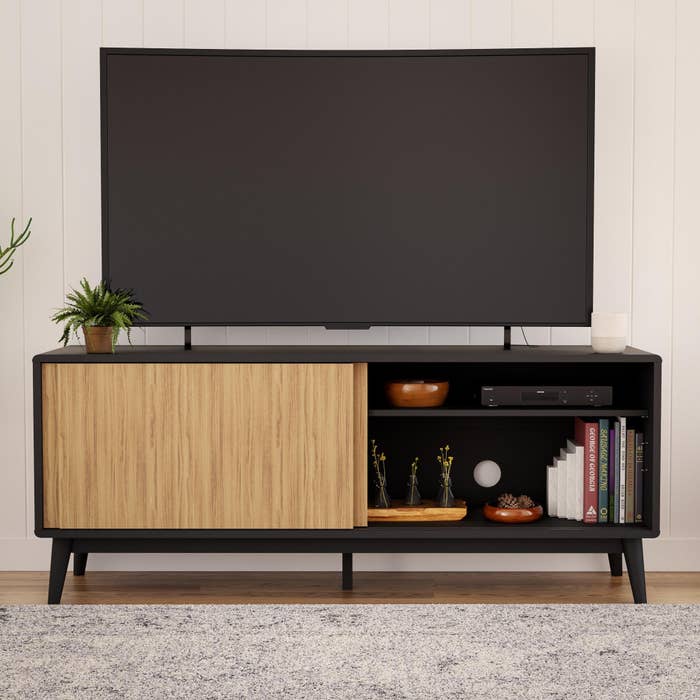 Black and wood TV stand