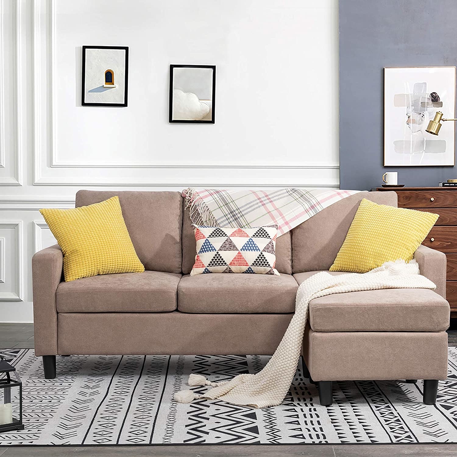 dark beige three-seat sectional sofa