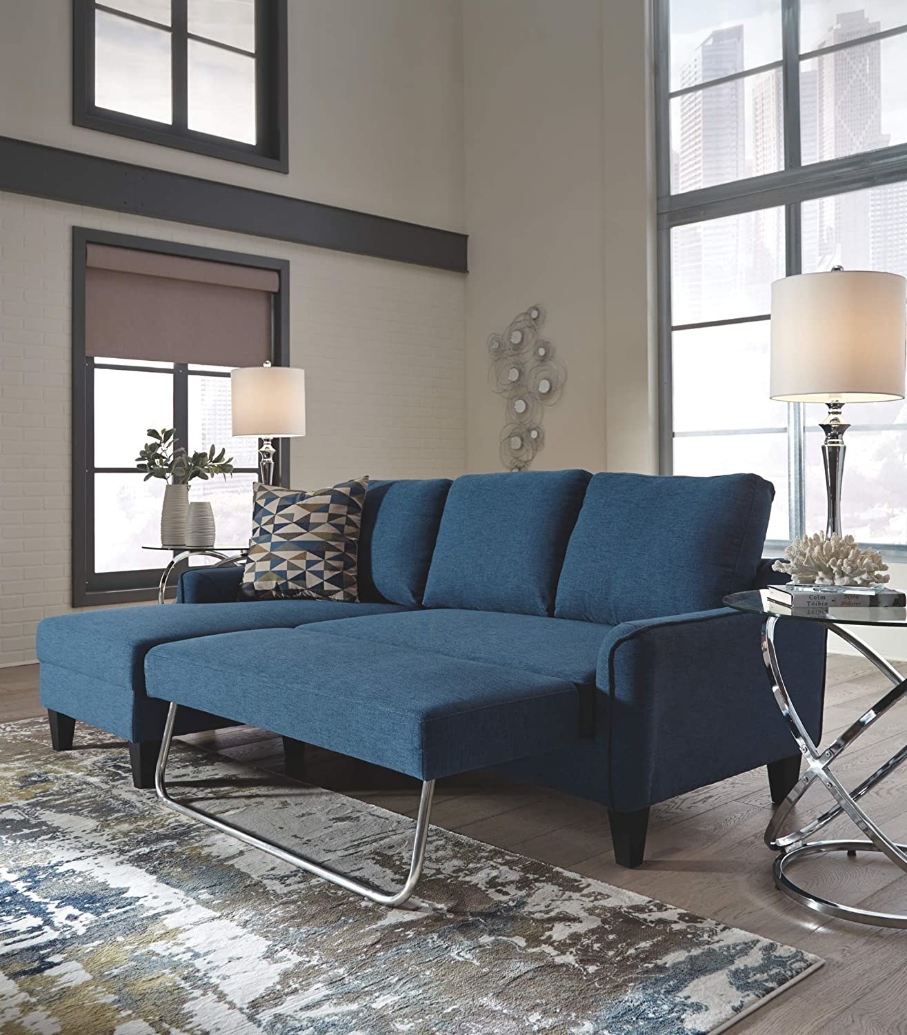 blue sectional sleeper sofa with pull out cushion