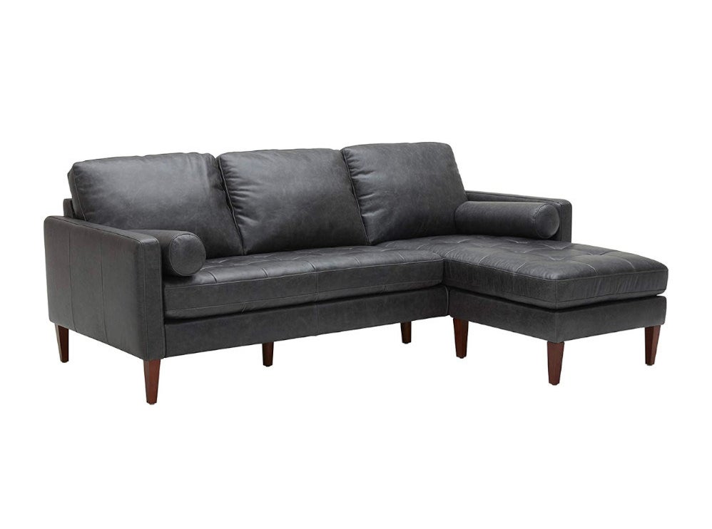 black leather mid-century modern sectional