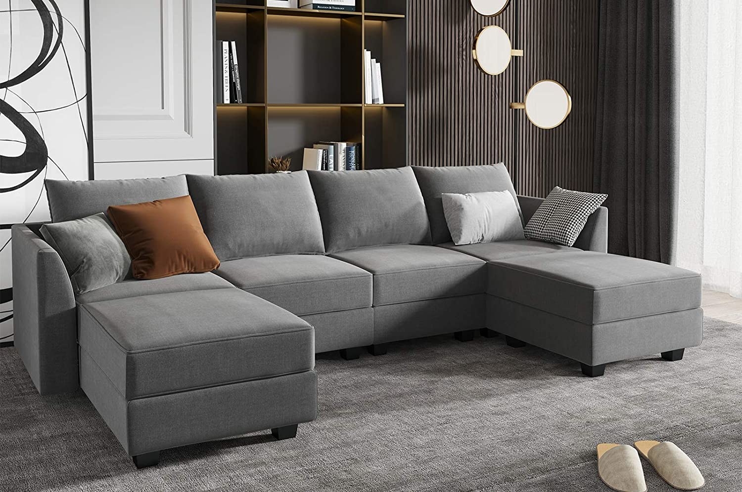 gray U-shaped couch