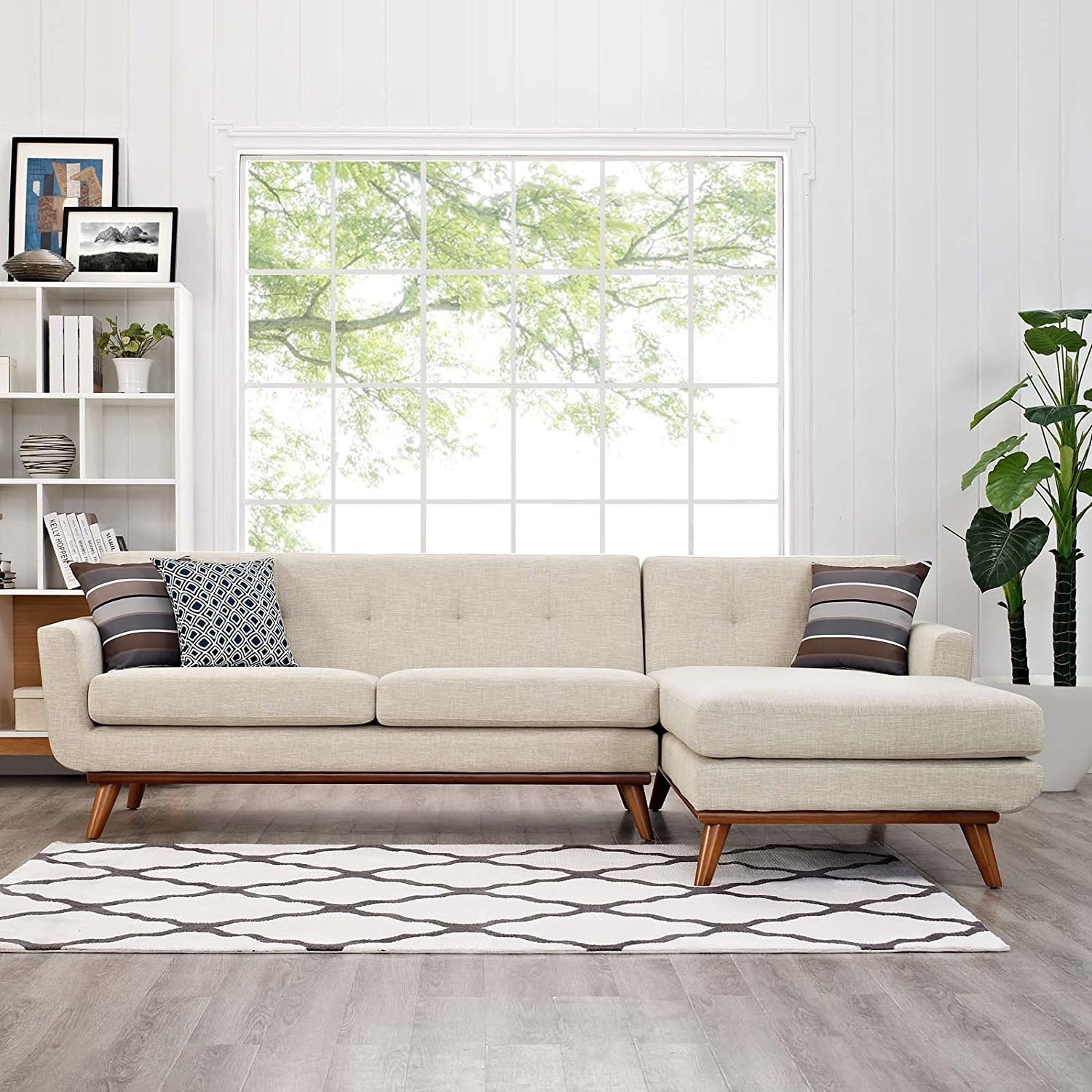 off-white mid-century modern sectional with wood legs