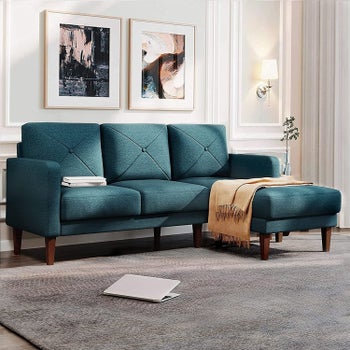 teal sectional sofa with three seats