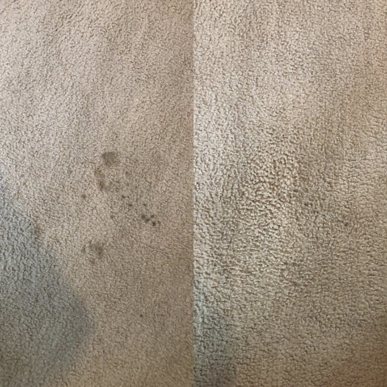 carpet pic on left with dark stains and then same part of carpet on right that&#x27;s clean