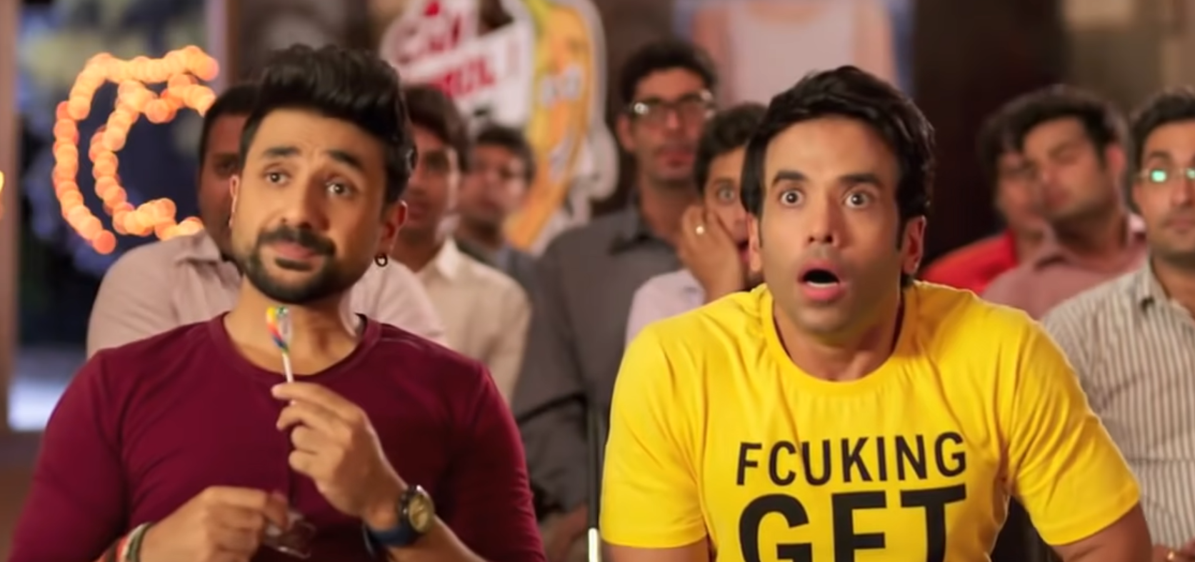 Vir Das and Tusshar Kapoor looking shocked while sitting next to each other
