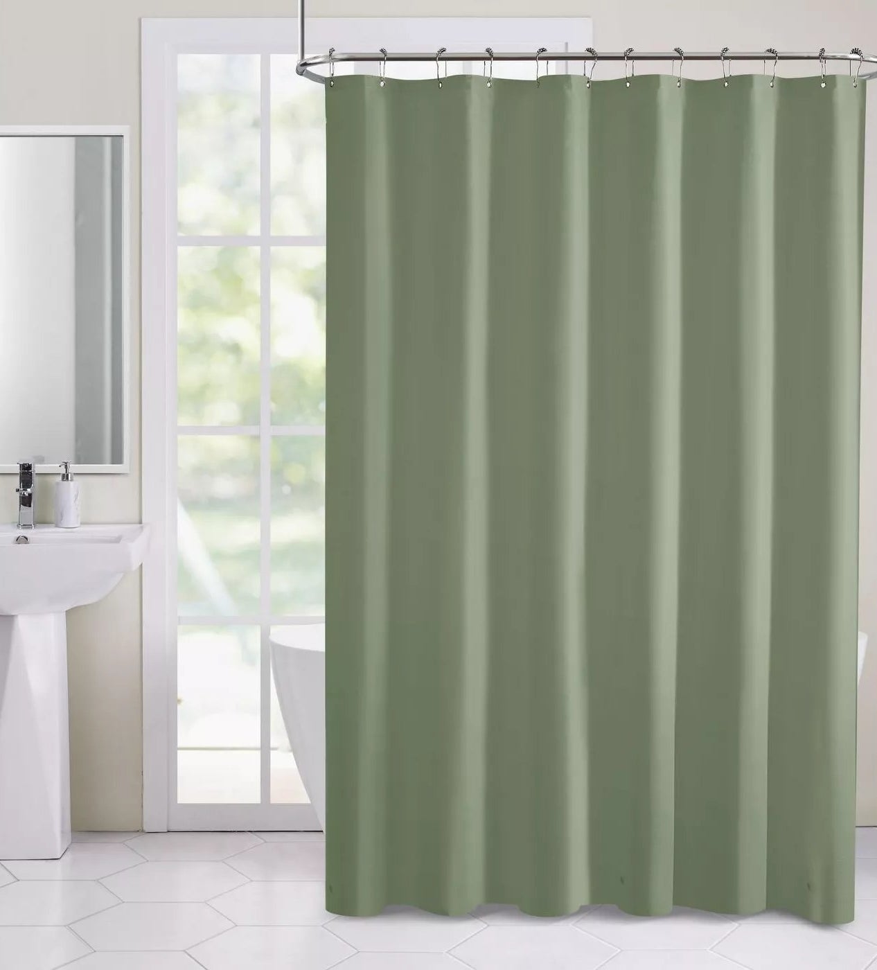The sage green curtain