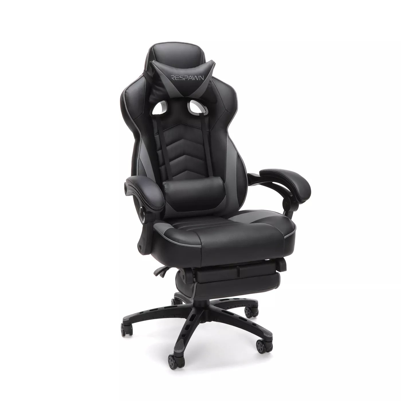 The black and gray RESPAWN chair with footrest