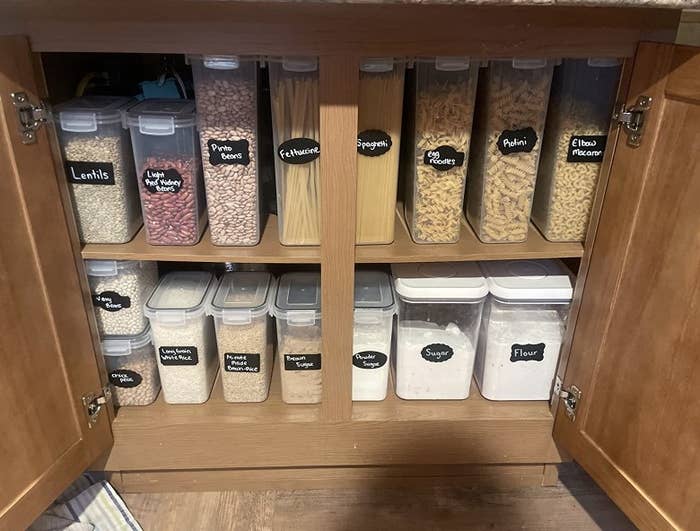 Food storage containers in pantry