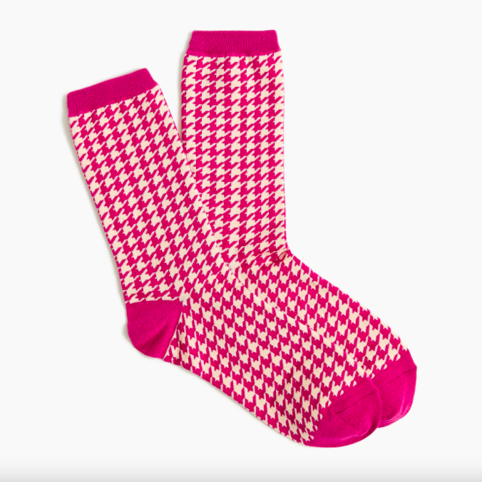 pink and cream houndstooth crew socks