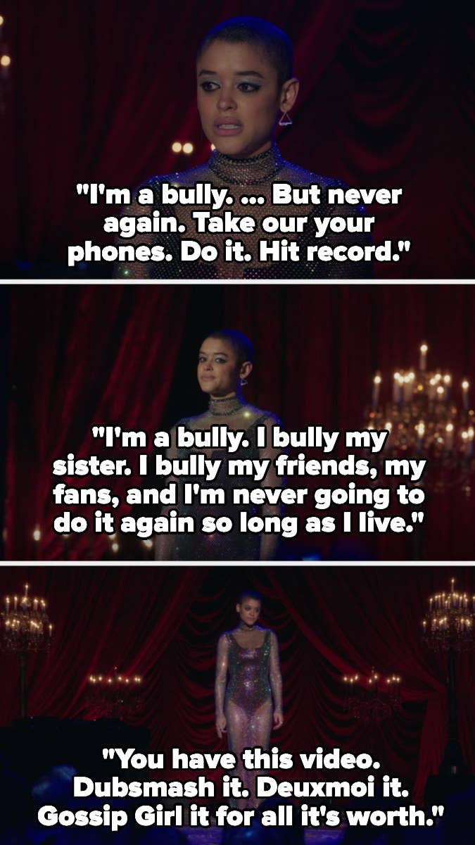 Julien says she was a bully, but not anymore, and will never do it again, asking everyone to record her speech