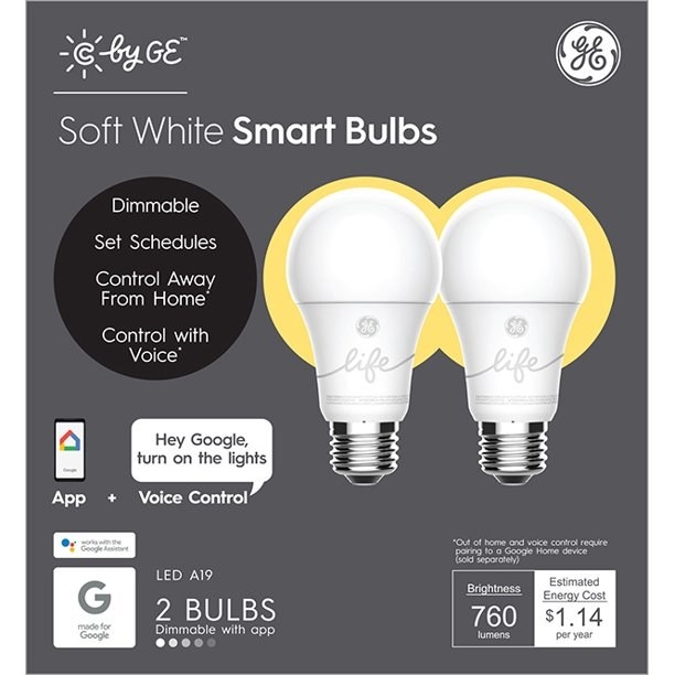 Image of box containing two smart light bulbs.