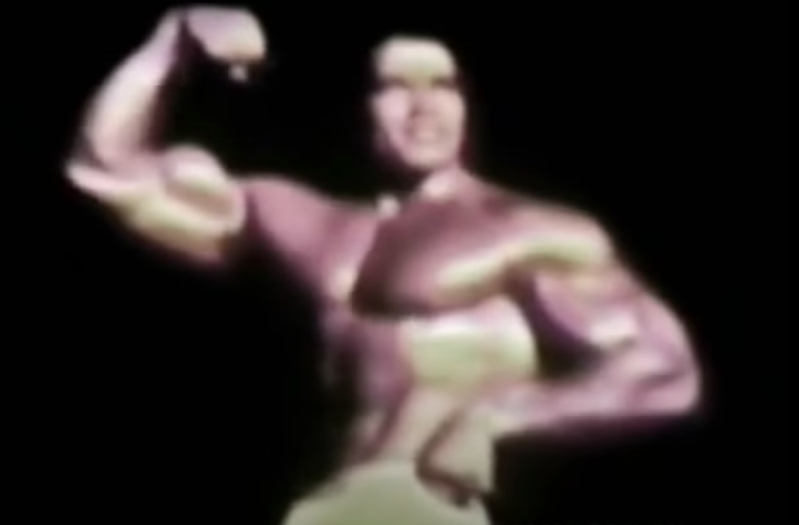 Arnold flexes and poses