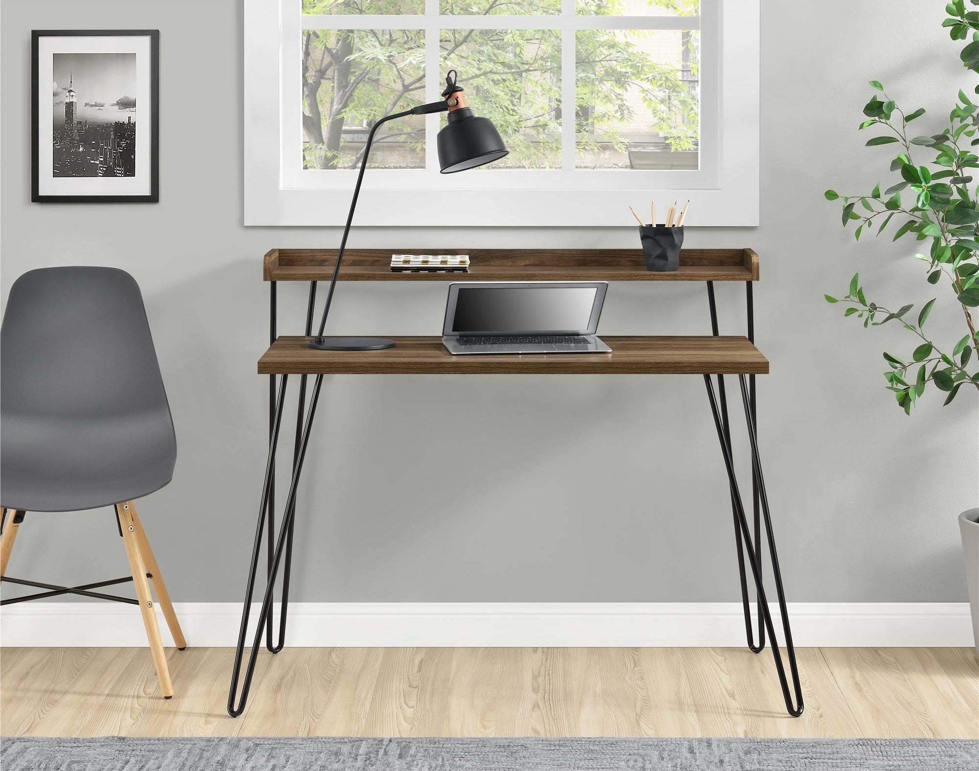 Brow wood desk with chair