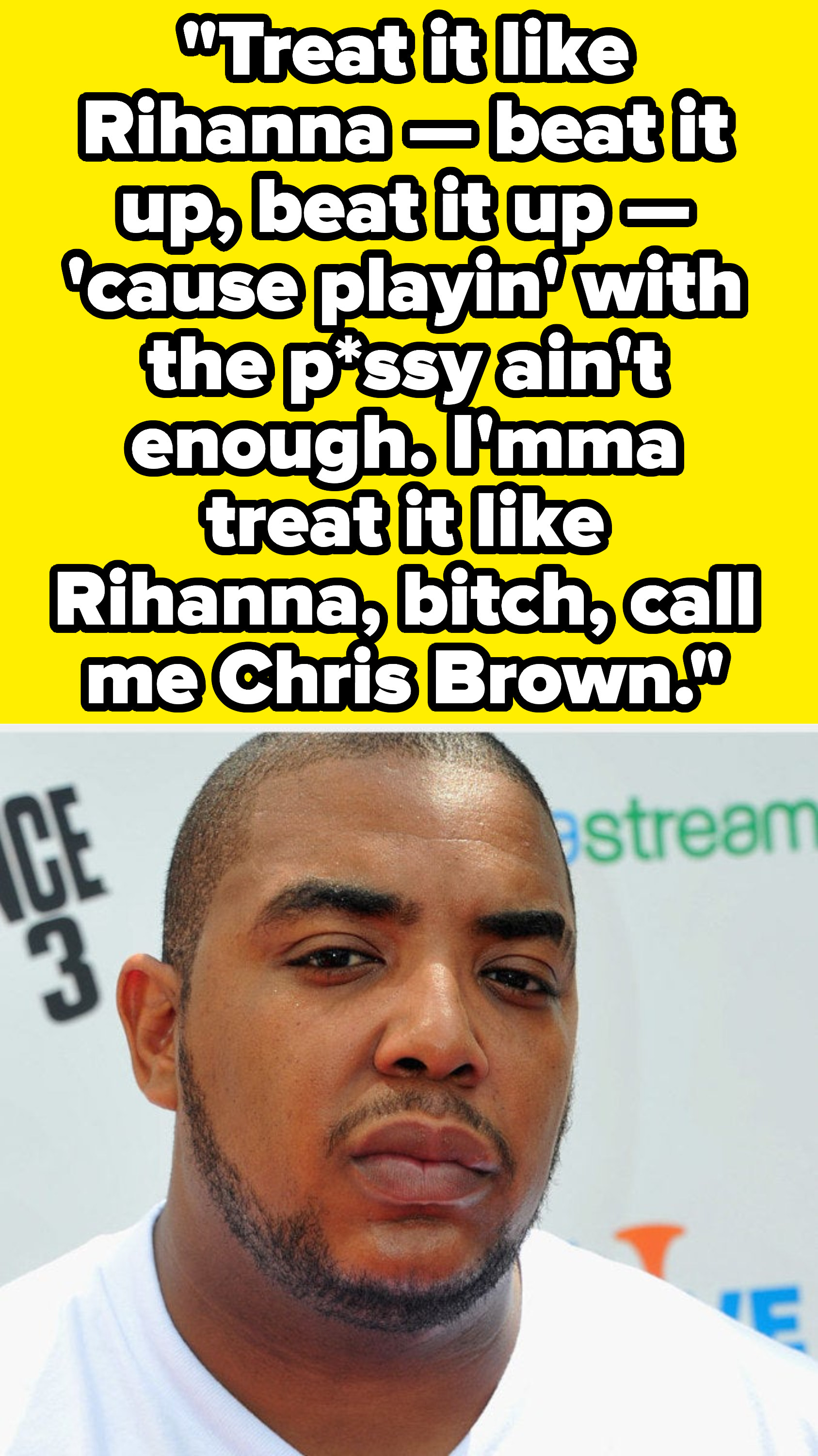Glasses Malone lyrics: &quot;&quot;Treat it like Rihanna — beat it up, beat it up — &#x27;cause playin&#x27; with the p*ssy ain&#x27;t enough. I&#x27;mma treat it like Rihanna, bitch, call me Chris Brown&quot;