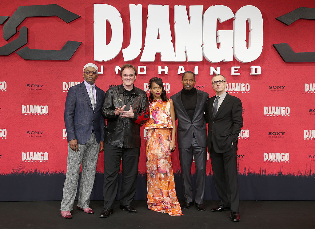 (left to right) Samuel L. Jackson, Quentin Tarantino, Kerry Washington, Jamie Foxx and Christoph Waltz attend &#x27;Django Unchained&#x27; Berlin Premiere