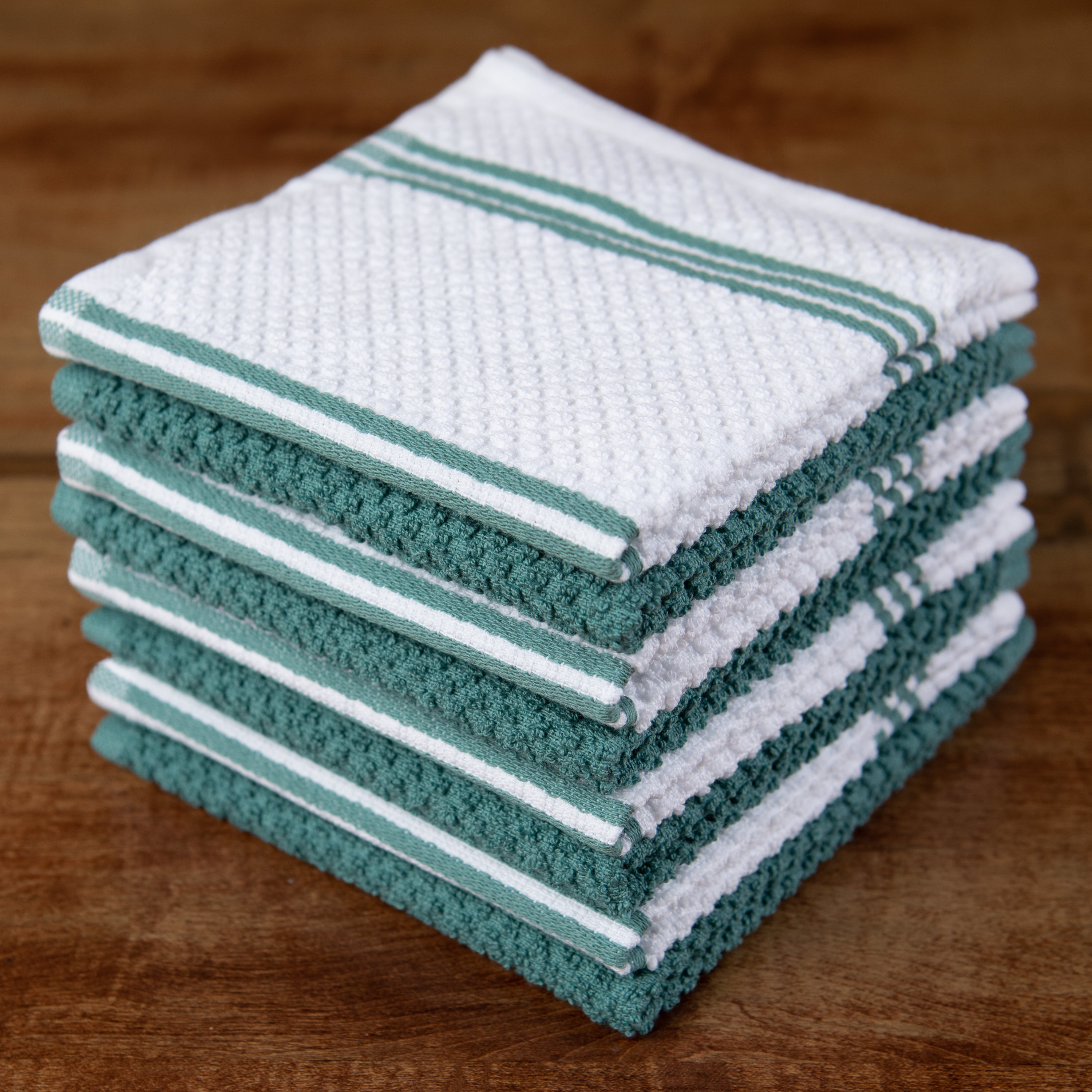 Stack of folded dish towels in color &quot;Blue&quot;.