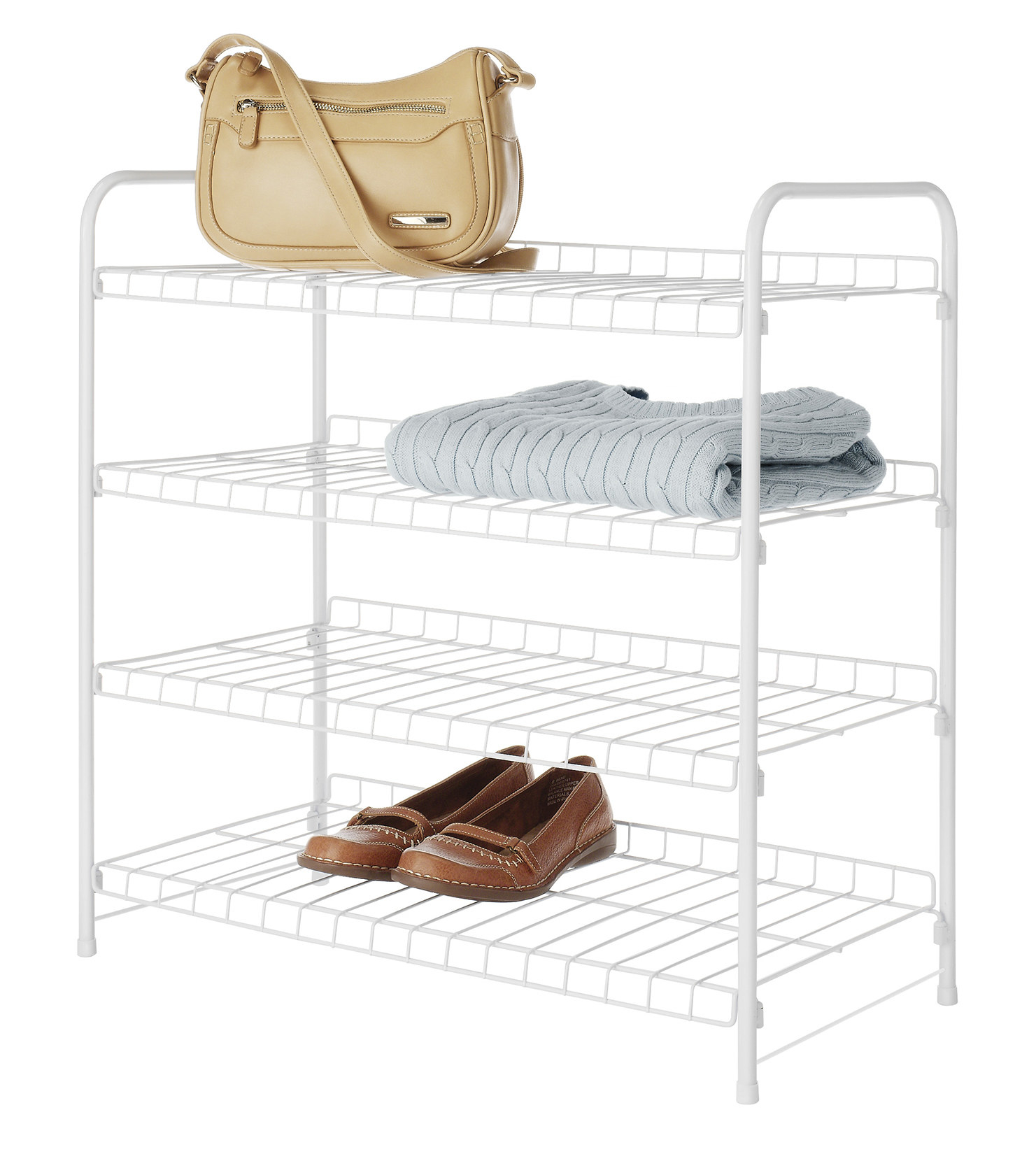 The white wire shelf with four shelves