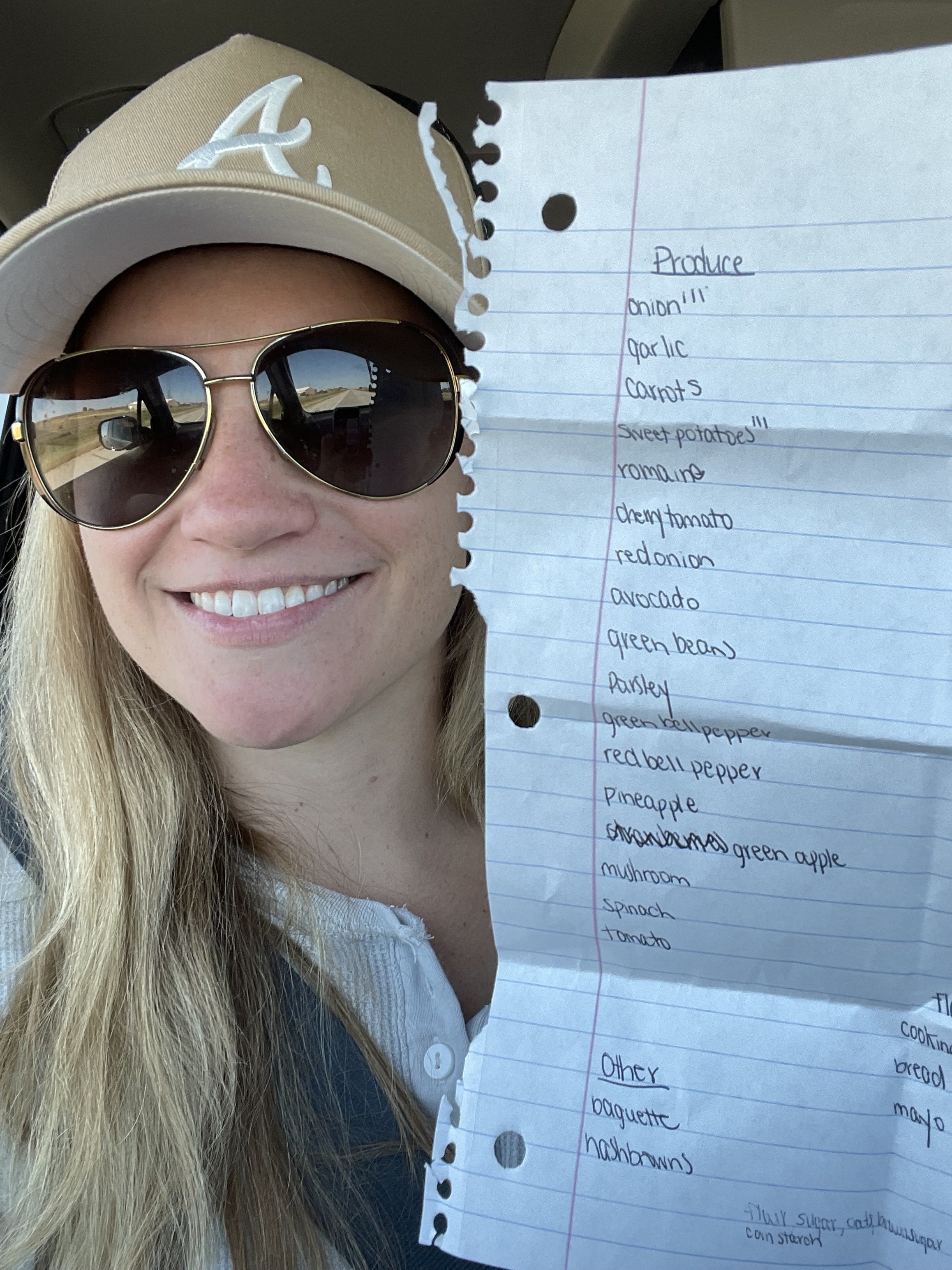 The author with her hand-written grocery list