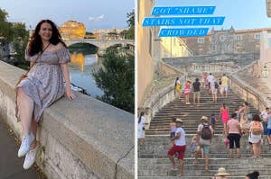 writer of the story on a bridge in Rome, the shame stairs from Game of Thrones with few tourists on it