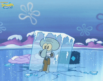 Squidward in a giant ice cube