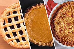 blueberry pie, pumpkin pie, and apple pie 