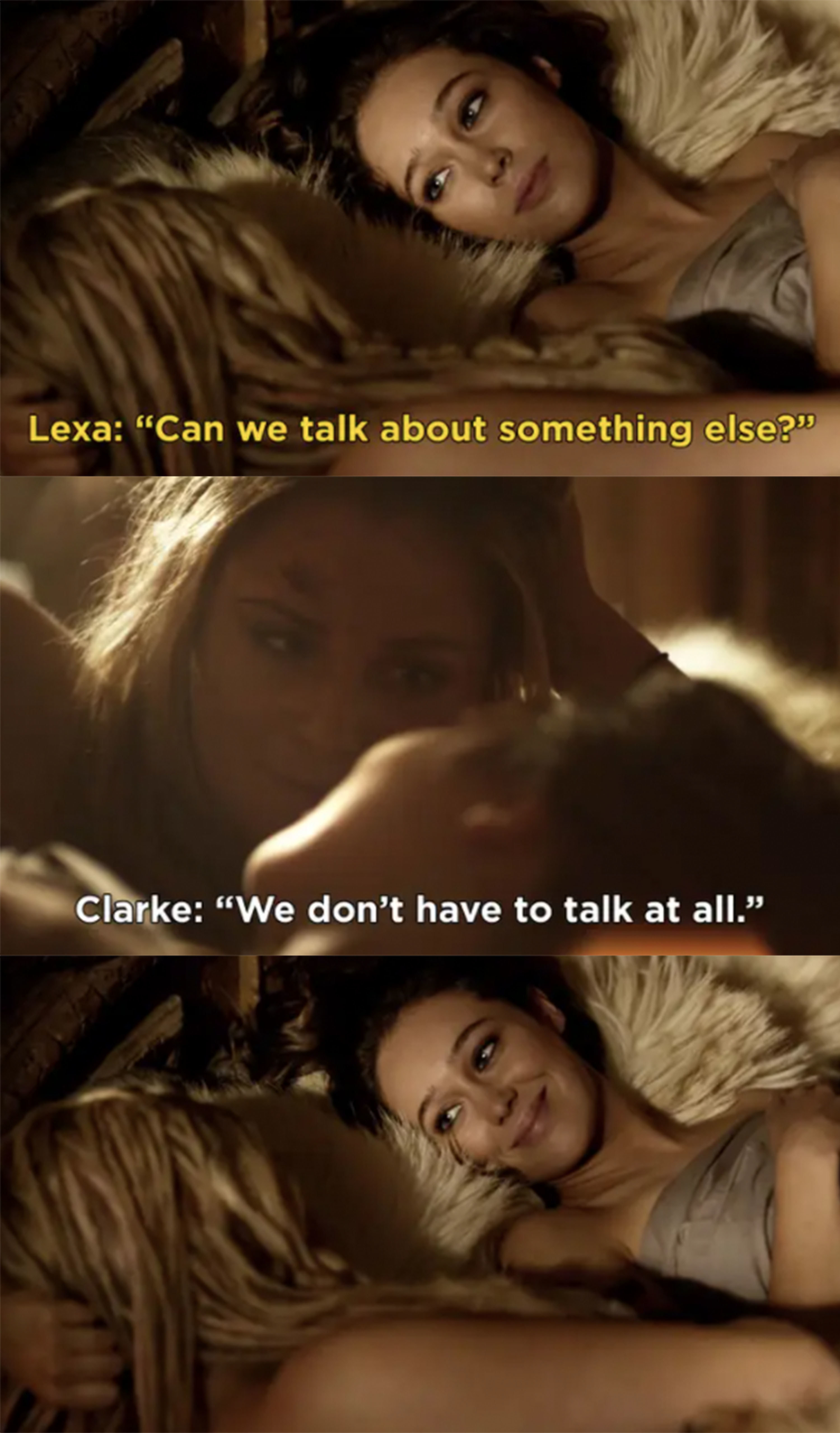 Lexa克拉克在床上:“我们能谈点别的吗?“克拉克Lexa:“我们不要x27; t在all"说话;