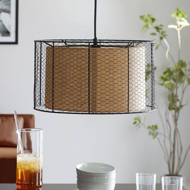 Close-up of pendant drum shade.