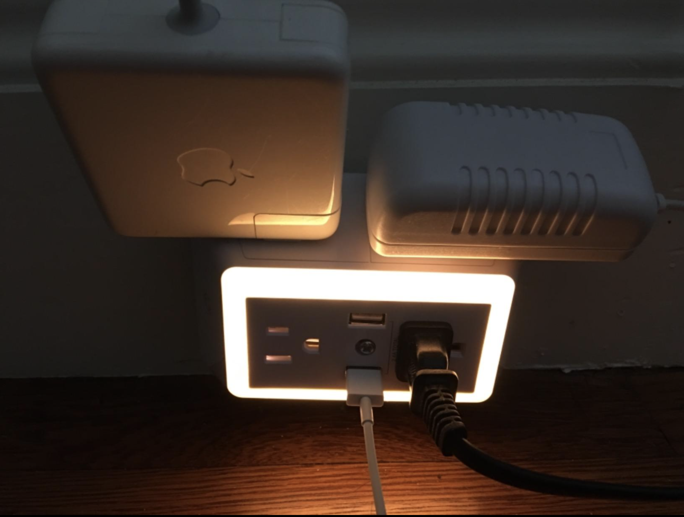 the outlet extender in use with nightlight on