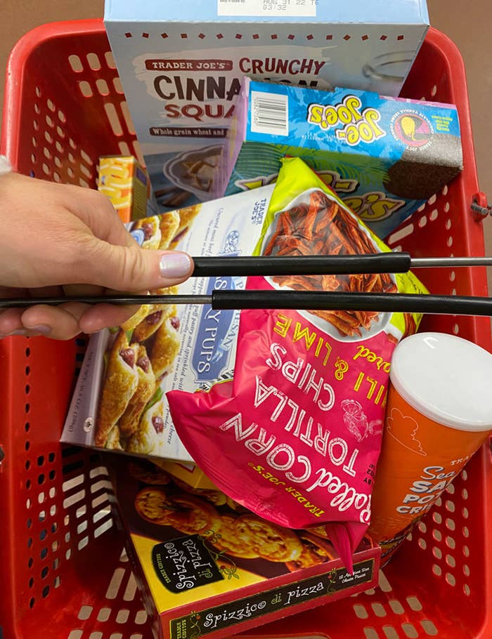 A cart full of Trader Joe's products