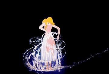 A gif of the animated Cinderella transforming into her ball gown
