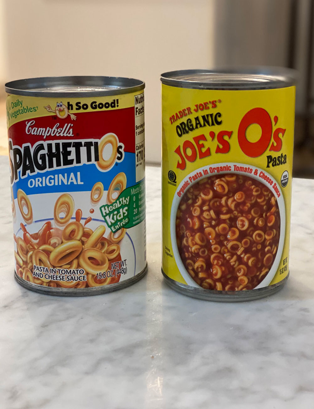 Trader Joe&#x27;s Joe-O&#x27;s and SpaghettiOs in cans