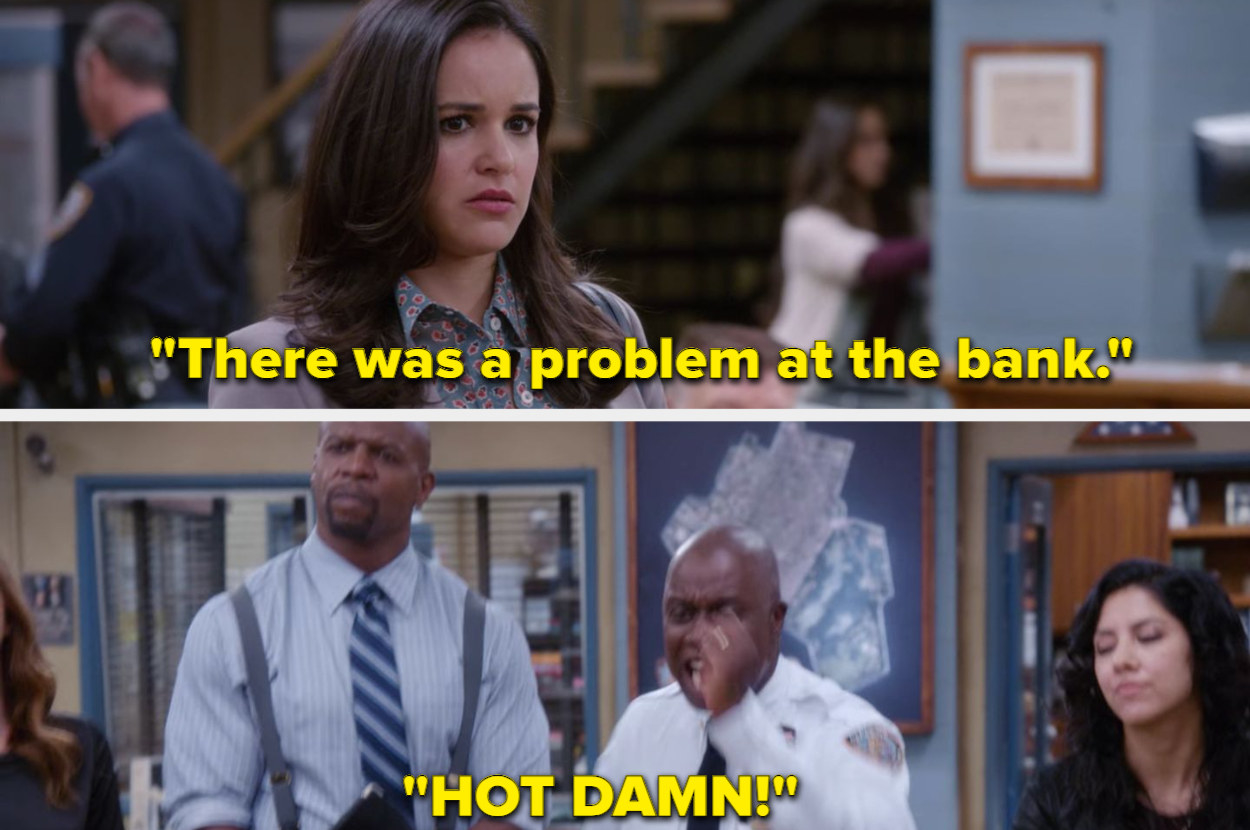 Captain Holt reacting excitedly to something Amy said
