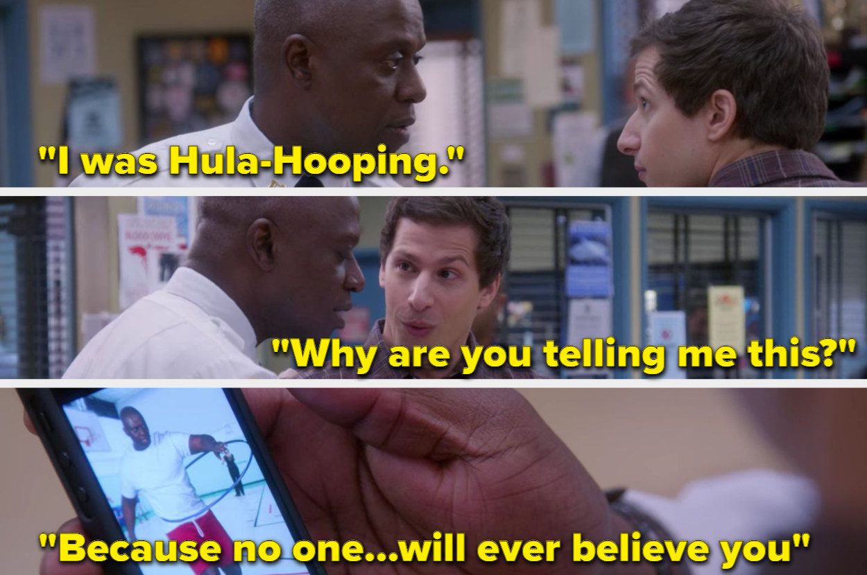 Captain Holt and Jake talking about Holt&#x27;s hula-hooping