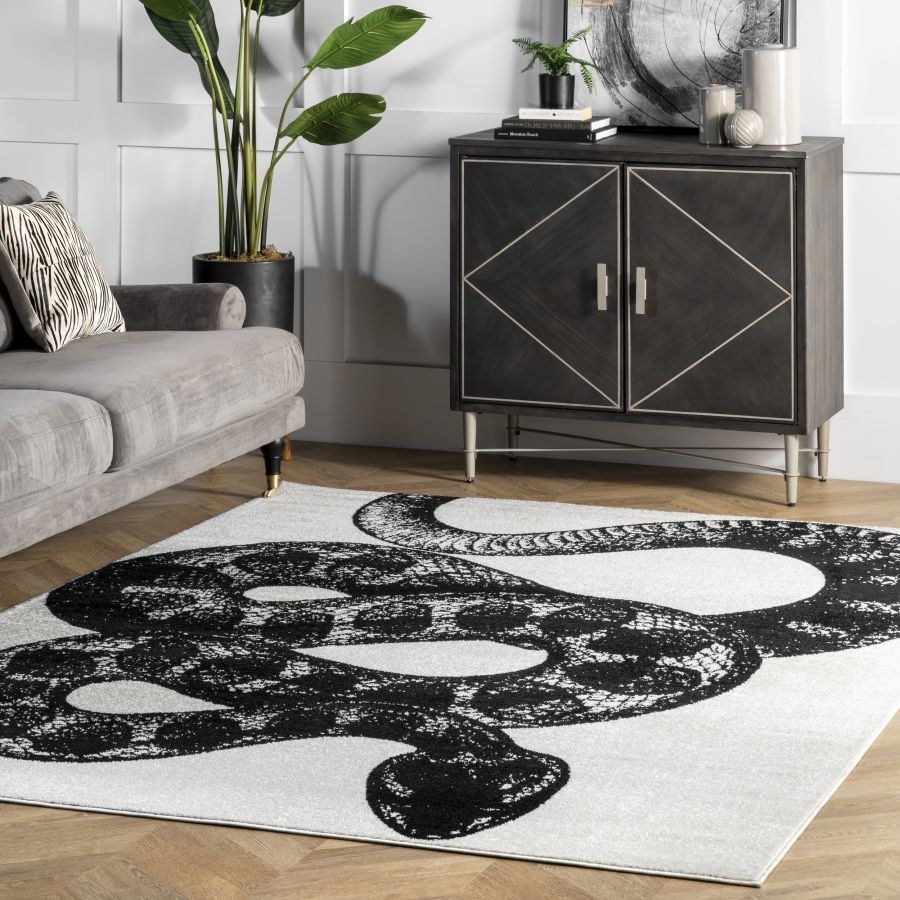 rug with a large snake design