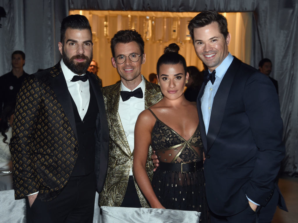 Zachary Quinto and Lea Michele posing at a formal event