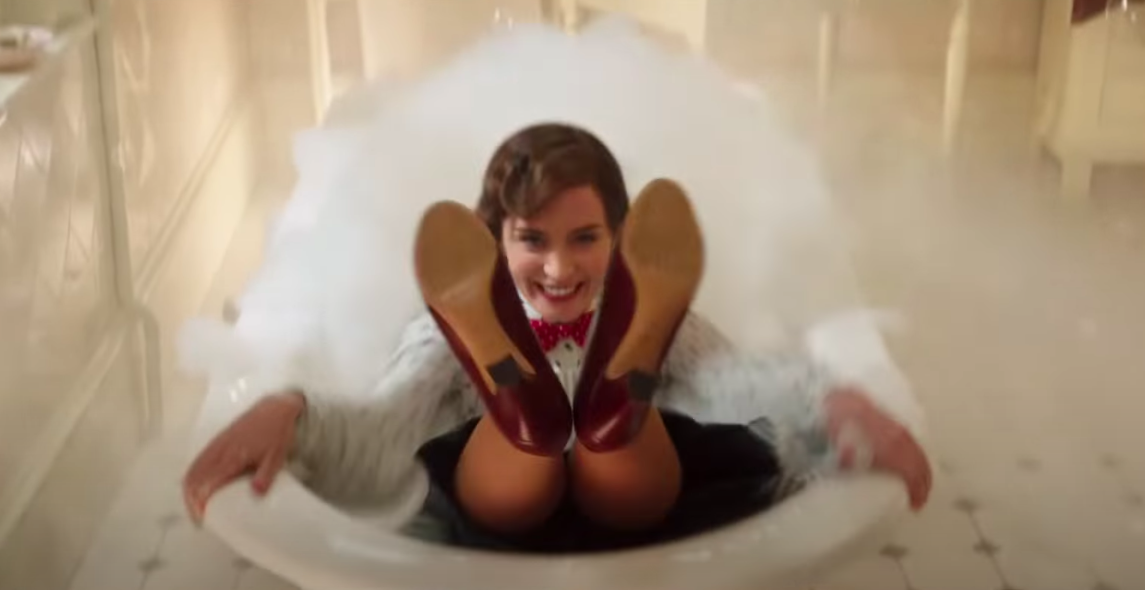 Mary Poppins slides into the bubble bath