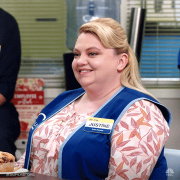 Justine from Superstore looking cocky
