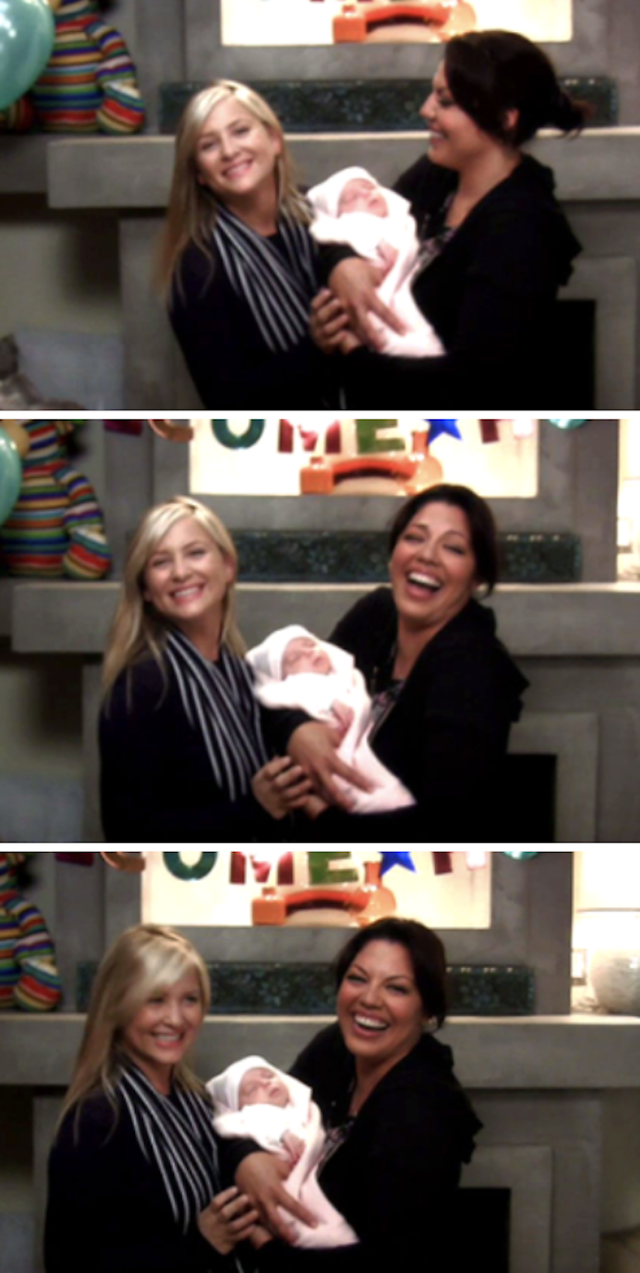 Callie and Arizona holding their new baby