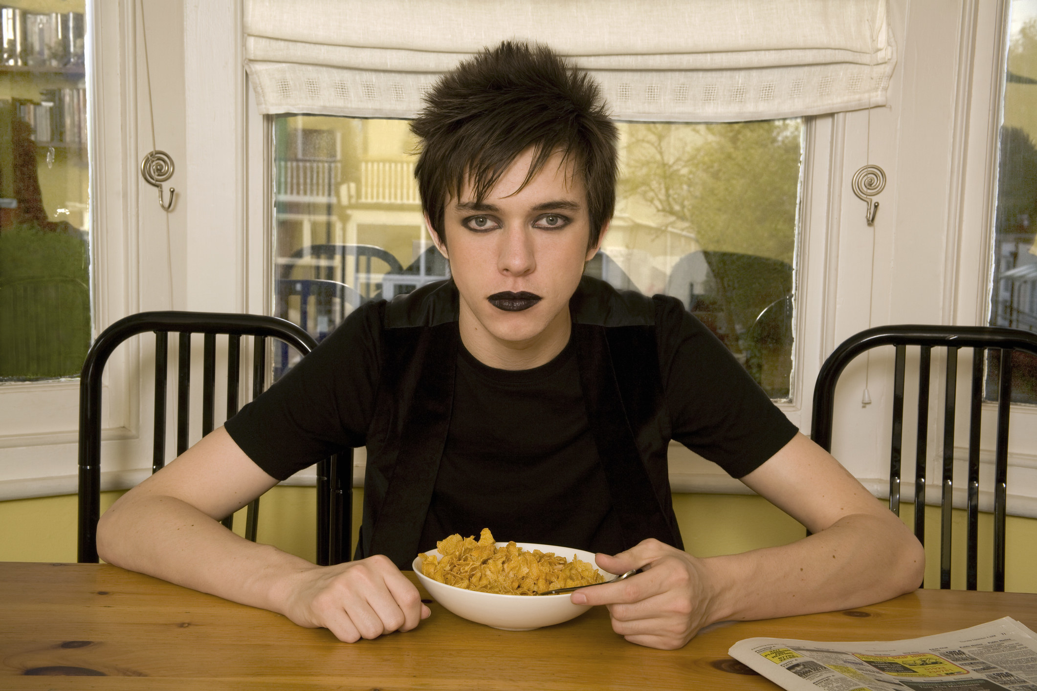 goth kid eating cereal