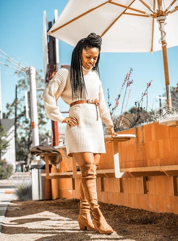 reviewer photo of them wearing brown boots 