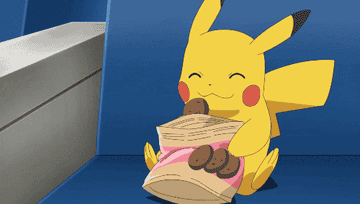 Gif of Pikachu eatings snacks