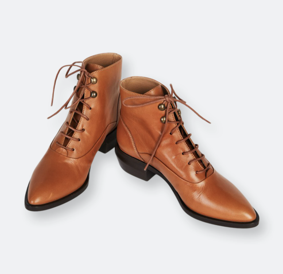The brown pointed toe lace up boots