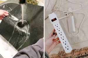 on left a liner being washed and on right an extension chord 