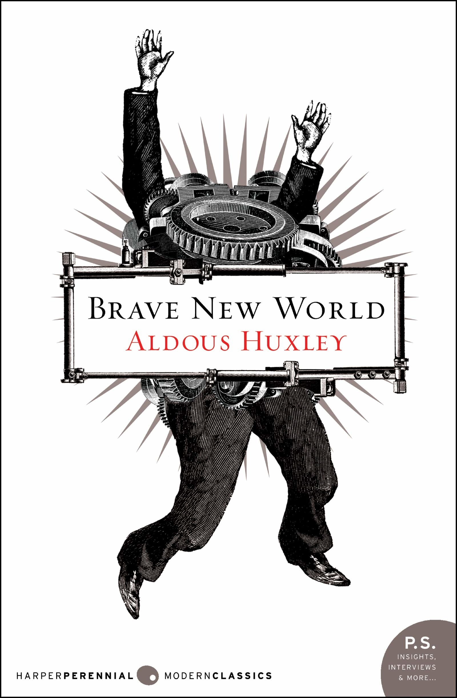 The book cover for Brave New World by Aldous Huxley