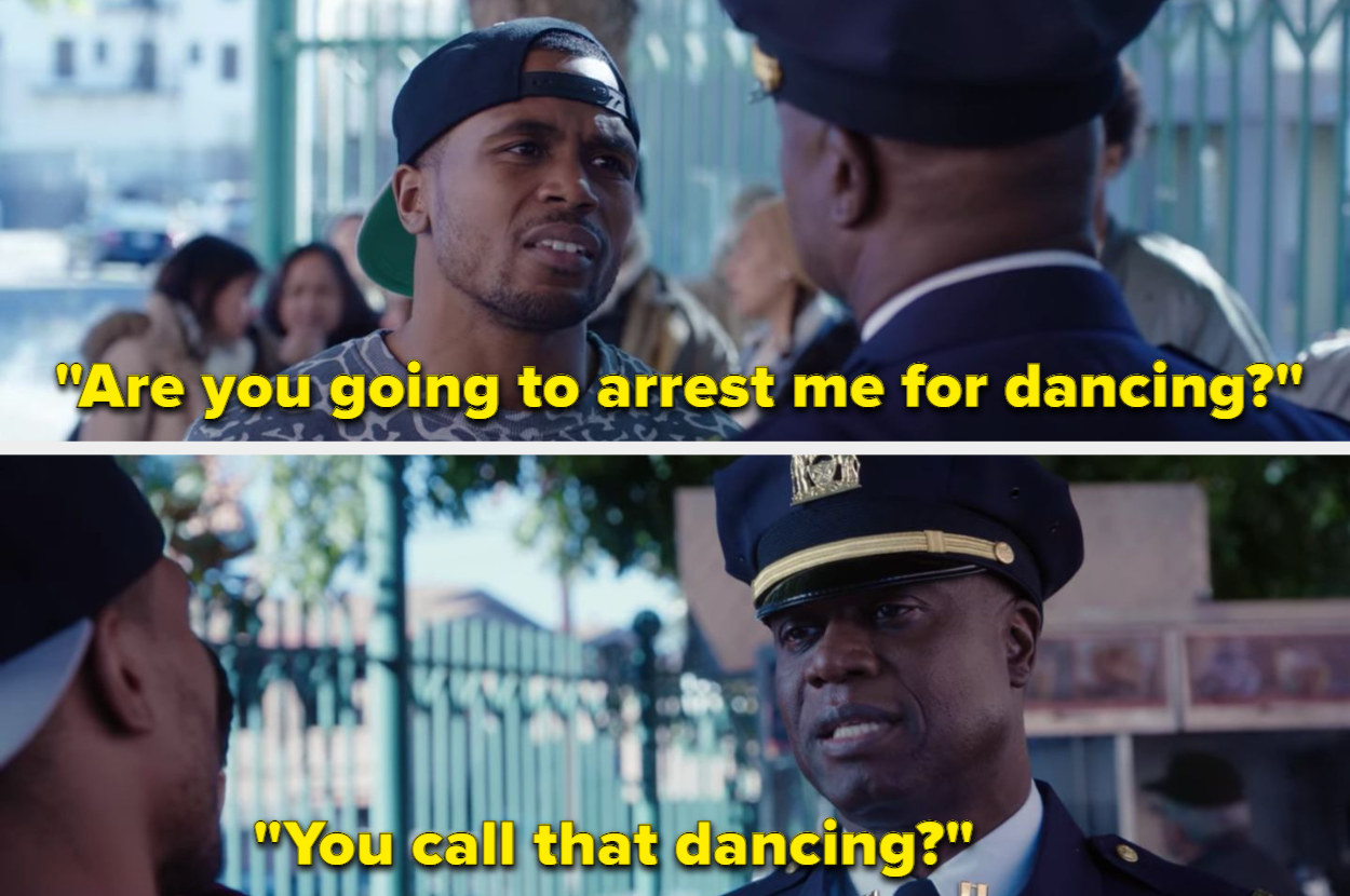 Captain Holt talking to a street dancer