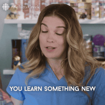 Alexis from Schitt&#x27;s Creek saying &quot;You learn something new every day&quot; while smiling and winking